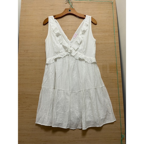 Pink Lily Dresses & Skirts - Pink Lily White Ruffle V Neck Tiered Mini Dress Sleeveless Small